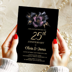 Dusty Pink Gray Floral 25. Hochzeitstag Einladung
