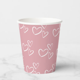 Dusty Pink Handgezeichnete Herz Babydusche Pappbecher