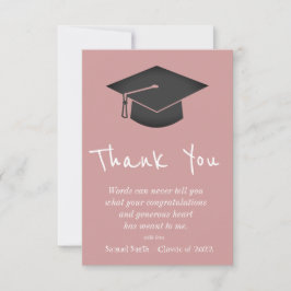 Dusty Pink Handwriting Cap and Tassel Graduation   Dankeskarte