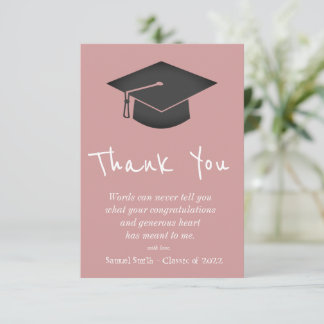Dusty Pink Handwriting Cap and Tassel Graduation   Dankeskarte