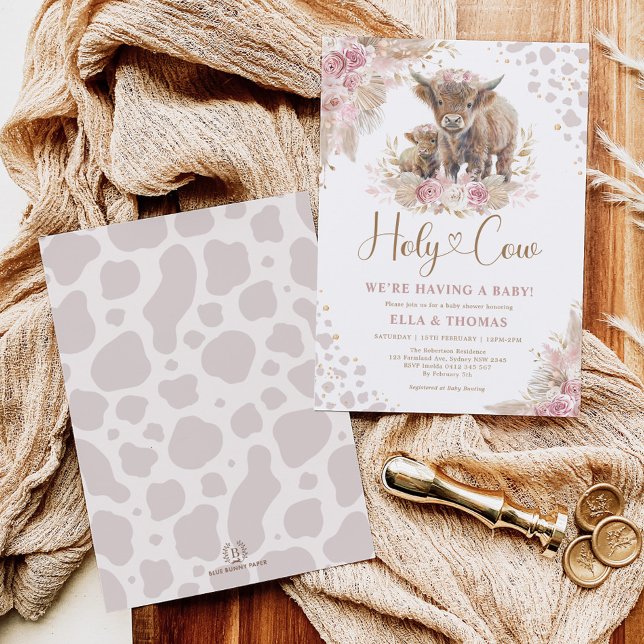 Dusty Pink Holy Cow Boho Pampas Girl Baby Dusche Einladung (Von Creator hochgeladen)