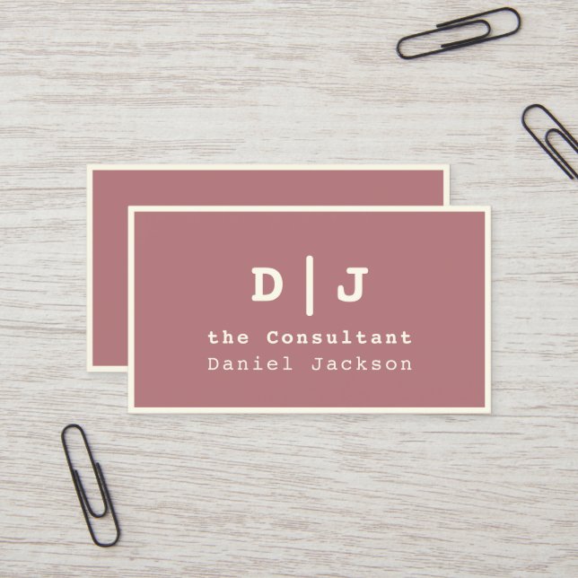 Dusty Pink Ivory Minimal Initials Schreibmaschine  Visitenkarte (Vorderseite/Rückseite Beispiel)