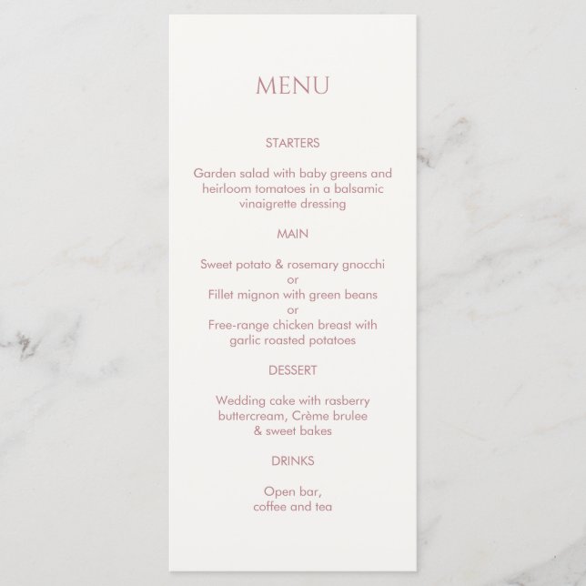 Dusty Pink & Ivory Mit Monogramm Wedding Menu Programm (Vorderseite)