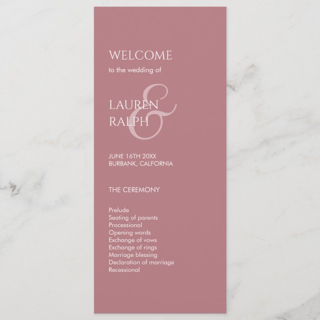Dusty Pink Ivory Monogram Programme de mariage de  (Devant)