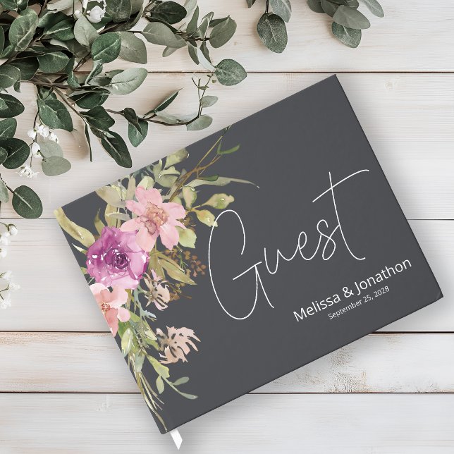 Dusty Pink Lila Floral Elegante Hochzeit Gästebuch (Von Creator hochgeladen)
