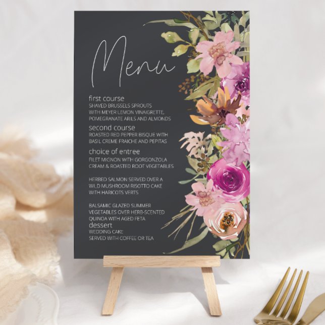 Dusty Pink Lila Floral Romantische Hochzeit Menükarte (Von Creator hochgeladen)