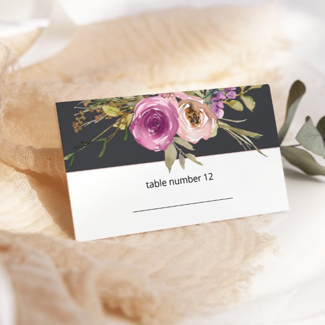 Dusty Pink Lila Floral Wedding Escort Card Platzkarte (Von Creator hochgeladen)