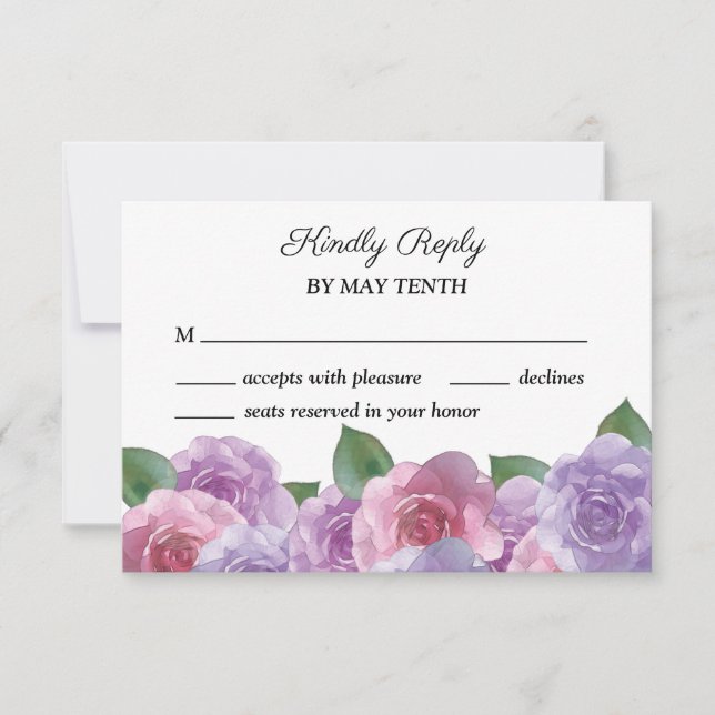 Dusty Pink Lila Floral Wedding RSVP Card (Vorderseite)