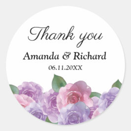Dusty Pink Lila Floral Wedding Vielen Dank Runder Aufkleber