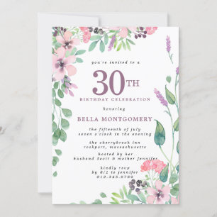 Dusty Pink Lila Wildblume 30. Geburtstag Einladung