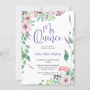 Dusty Pink Lila Wildblume Quinceanera Einladung