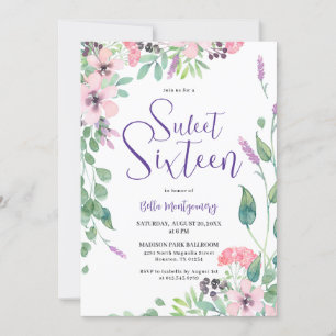 Dusty Pink Lila Wildblume Sweet 16 Einladung
