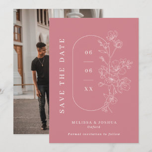 Dusty Pink Line Gezeichnet florale Foto Hochzeit Save The Date