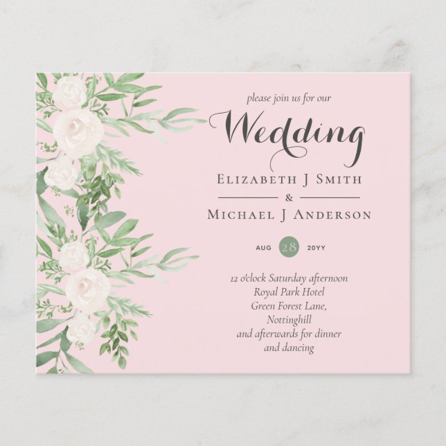 Dusty Pink Magnolia Sage Floral LOW BUDGET WEDING Flyer (Vorne)