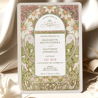 Dusty Pink Marguerite Daisy Wedding Art Nouveau Einladung