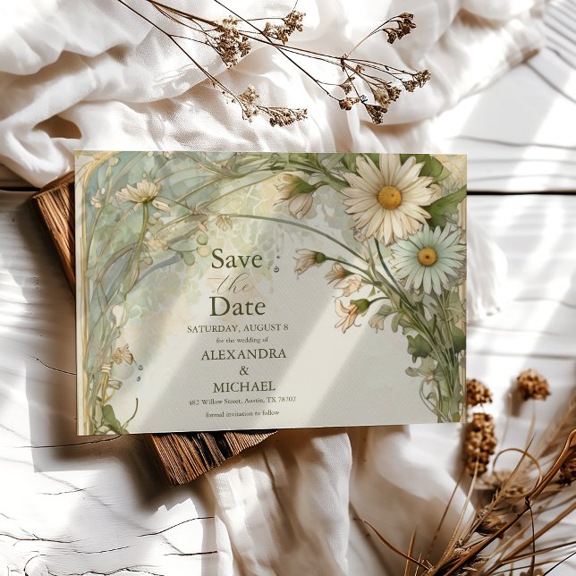 Dusty Pink Marguerite Daisy Wedding Art Nouveau Save The Date (Von Creator hochgeladen)