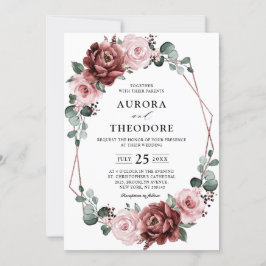 Dusty Pink Mauve Rose Floral Geometric Wedding Einladung