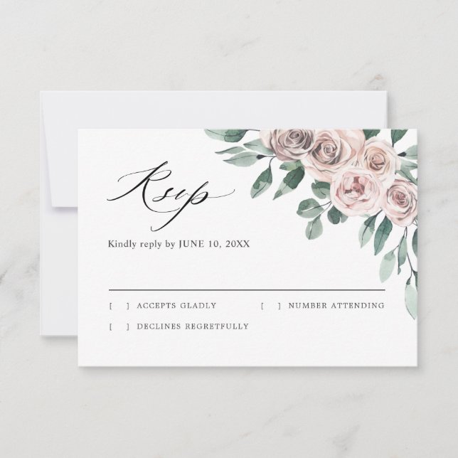 Dusty Pink Mauve Rose Floral Geometric Wedding RS RSVP Karte (Vorderseite)