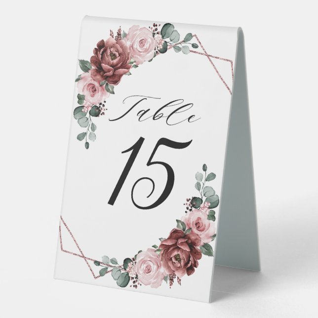 Dusty Pink Mauve Rose Floral Geometric Wedding Tischaufsteller (Rückseite)