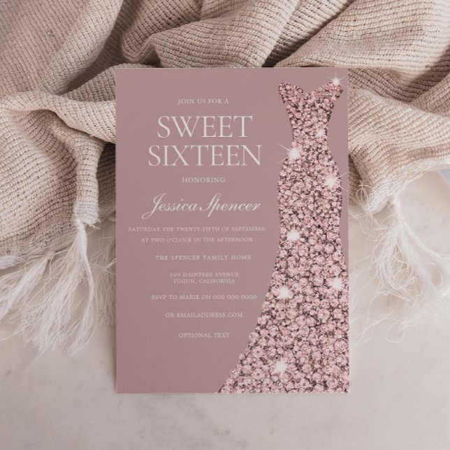 Dusty Pink Mauve Rose Gold Dress Sweet 16 16 Einladung (Von Creator hochgeladen)