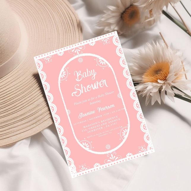 Dusty Pink Mexican Girl baby dusche papado picado Einladung (Von Creator hochgeladen)