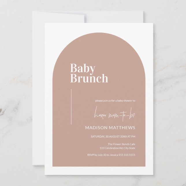 Dusty Pink Minimal Arch Baby Brunch Babydusche Einladung (Vorderseite)