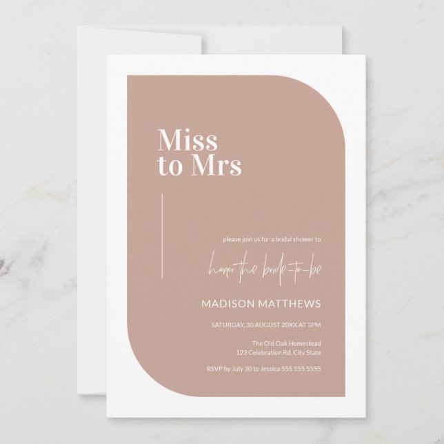  Dusty Pink Minimal Miss Mrs. Brautparty   Einladung (Vorderseite)