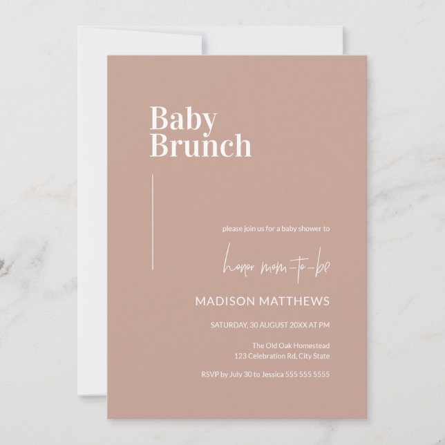 Dusty Pink Minimalistisch Baby Brunch Babydusche Einladung (Vorderseite)