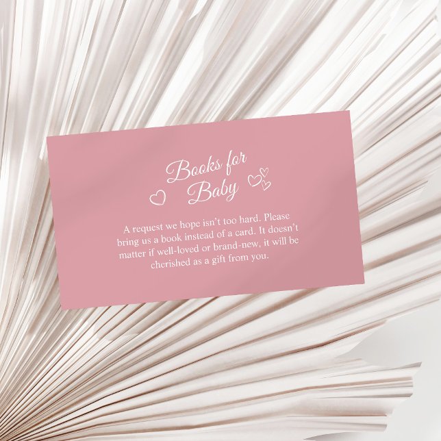 Dusty Pink Minimalistisch Baby Shower Books für Ba Begleitkarte (Dusty Pink Minimalist Baby Shower Books for Baby Enclosure Card on a sunny neutral dry palm leaf.)