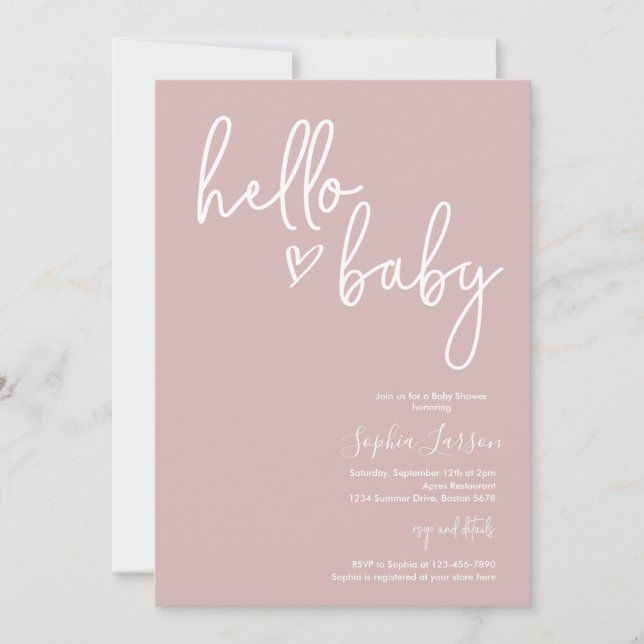 Dusty Pink Minimalistisch Modern Boho Babydusche Einladung (Vorderseite)