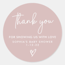 Dusty Pink Minimalistisch Modern Boho Babydusche Runder Aufkleber