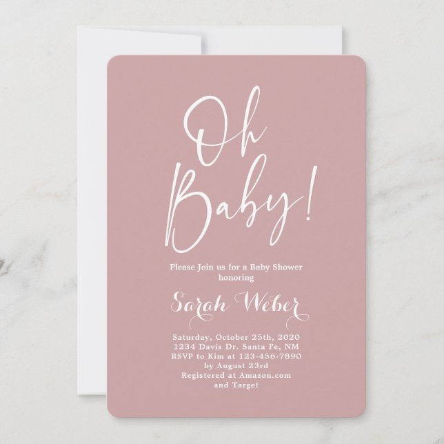 Dusty Pink minimalistisch moderne Babydusche Mädch Einladung (Vorderseite)