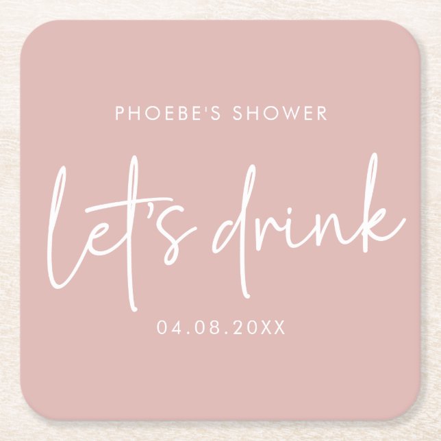 Dusty Pink Minimalistisch Script Brautparty Unters Rechteckiger Pappuntersetzer (Vorderseite)