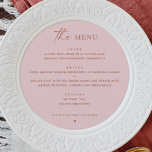 Dusty Pink Minimalistisch Wedding Elegante Runde Menükarte