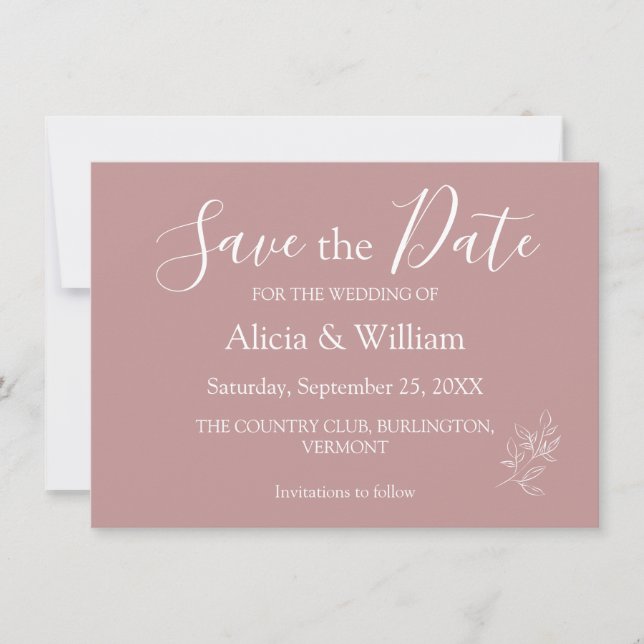 Dusty Pink Minimalistisch Wedding Save The Date (Vorderseite)