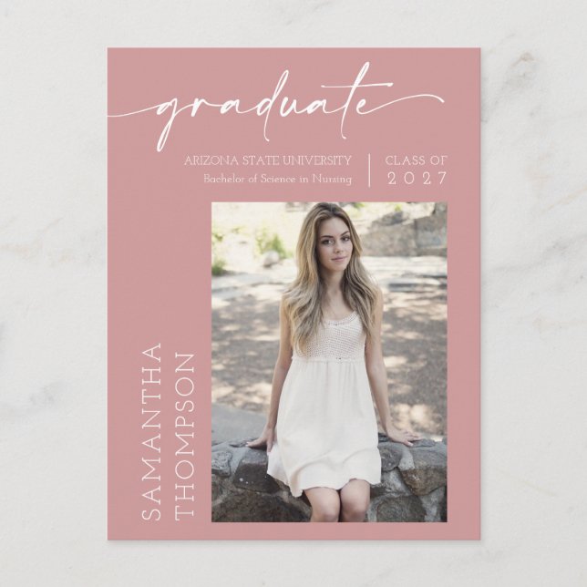 Dusty Pink Minimalistische Drehbuch Sie tat es Fot Postkarte (Vorderseite)