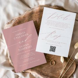 Dusty Pink Minimalistische zweiseitige Hochzeit Einladung