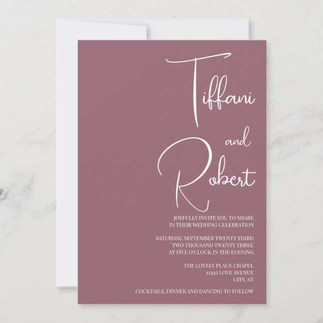 Dusty Pink Moderne Minimalistische Hochzeit Einladung (Vorderseite)