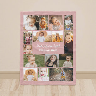 Dusty Pink Moderne Personalisiert 16 FotoCollage Fleecedecke