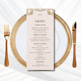 Dusty Pink Monogram Baroque Christian Wedding Menu Menükarte