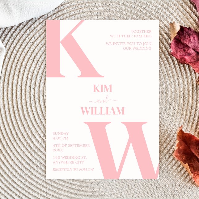 Dusty Pink Monogram Wedding Einladung (Dusty Pink Monogram Wedding Invitation)