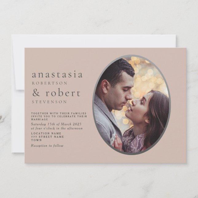 Dusty Pink Oval Foto Hochzeit Einladung (Vorderseite)