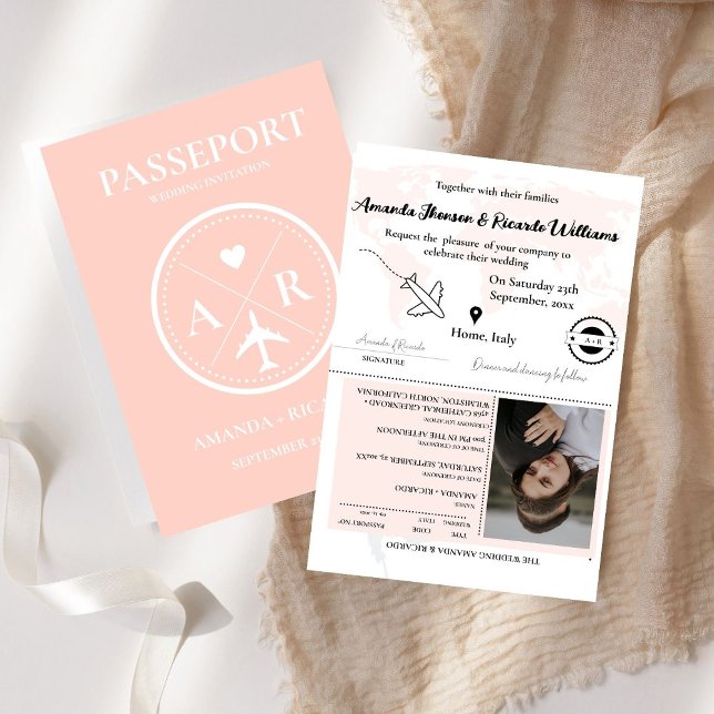 Dusty Pink Passport Foto Einladung Hochzeit (Von Creator hochgeladen)