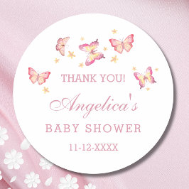 Dusty Pink Peach Butterfly Babydusche Vielen Dank Runder Aufkleber