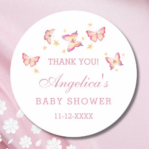 Dusty Pink Peach Butterfly Babydusche Vielen Dank Runder Aufkleber