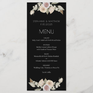 Dusty Pink Peach Floral Botanical Black Wedding Menükarte