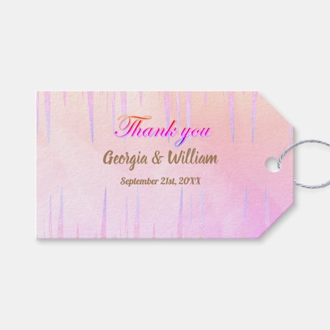 Dusty Pink Peach Icicle Wedding Vielen Dank für Ih Geschenkanhänger (Vorderseite (Horizontal))