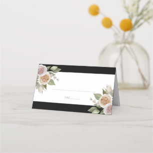 Dusty Pink Peach Rose Botanische Schwarze Hochzeit Platzkarte