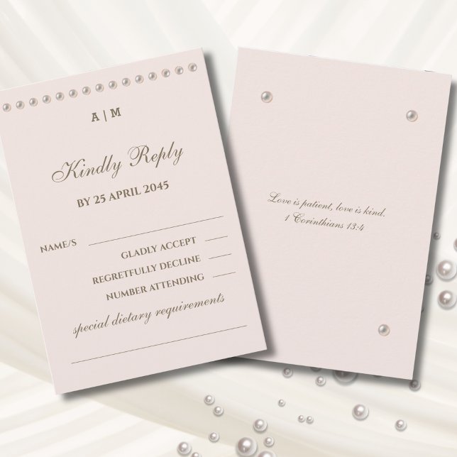 Dusty Pink Pearl Christian Wedding RSVP Card (Von Creator hochgeladen)