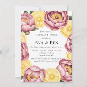 Dusty Pink Peonies and Lemon Couples Dusche Einladung